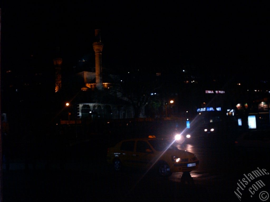 A nighttime view of Mihrimah Sultan Mosque in Uskudar coast of Istanbul city of Turkey.
